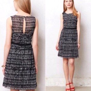 Anthropologie Postmark Black Printed Smocked Mesh Sleeveless Dress